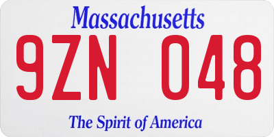 MA license plate 9ZN048