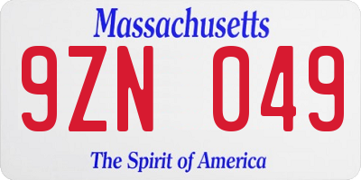 MA license plate 9ZN049