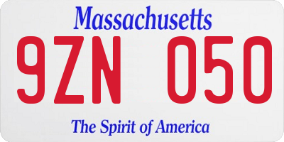 MA license plate 9ZN050