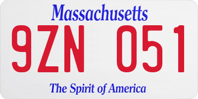 MA license plate 9ZN051