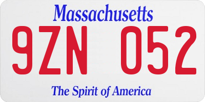 MA license plate 9ZN052