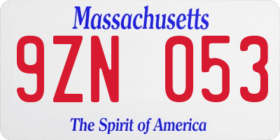 MA license plate 9ZN053