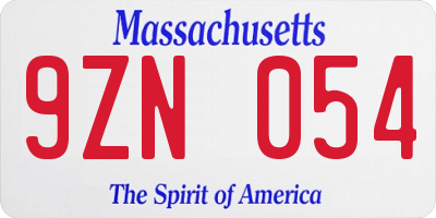 MA license plate 9ZN054