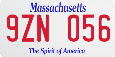 MA license plate 9ZN056