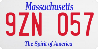 MA license plate 9ZN057