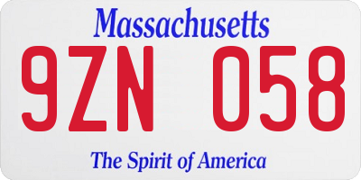 MA license plate 9ZN058