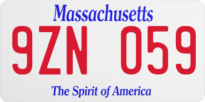 MA license plate 9ZN059