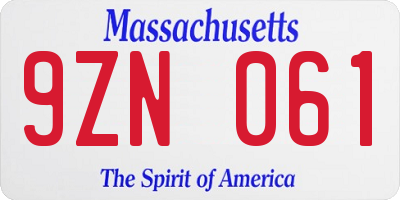 MA license plate 9ZN061