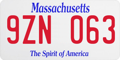 MA license plate 9ZN063