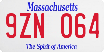 MA license plate 9ZN064