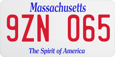 MA license plate 9ZN065