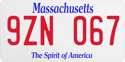 MA license plate 9ZN067