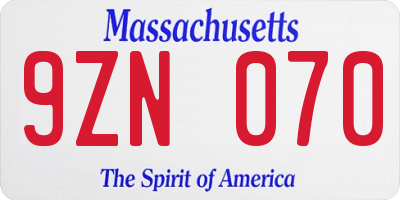 MA license plate 9ZN070