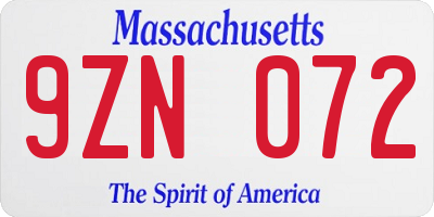 MA license plate 9ZN072