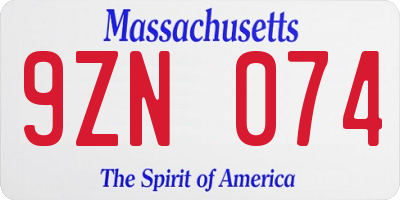 MA license plate 9ZN074