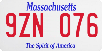 MA license plate 9ZN076