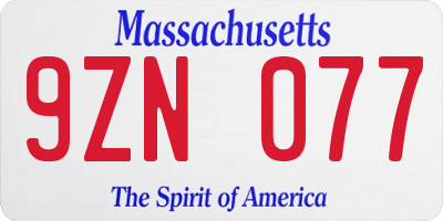 MA license plate 9ZN077