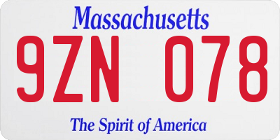 MA license plate 9ZN078