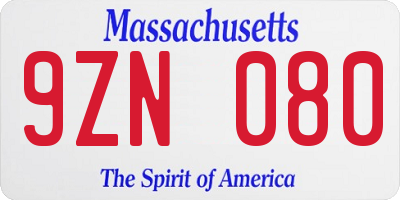 MA license plate 9ZN080