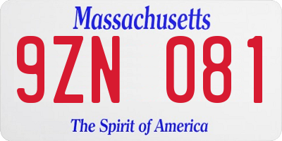 MA license plate 9ZN081