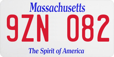 MA license plate 9ZN082