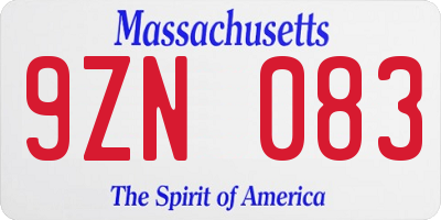 MA license plate 9ZN083