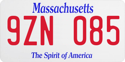 MA license plate 9ZN085