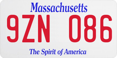 MA license plate 9ZN086