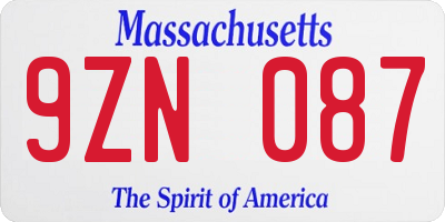 MA license plate 9ZN087