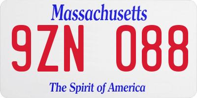 MA license plate 9ZN088