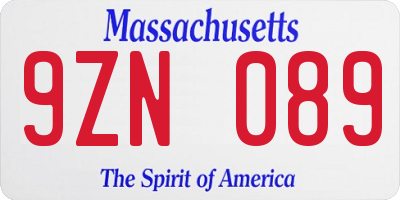 MA license plate 9ZN089