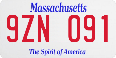 MA license plate 9ZN091