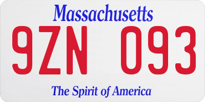 MA license plate 9ZN093