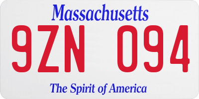 MA license plate 9ZN094