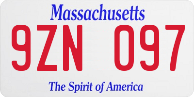 MA license plate 9ZN097