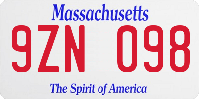 MA license plate 9ZN098