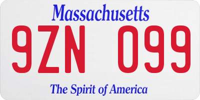 MA license plate 9ZN099