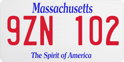 MA license plate 9ZN102