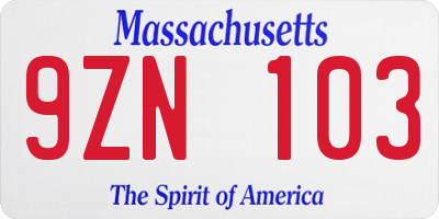 MA license plate 9ZN103