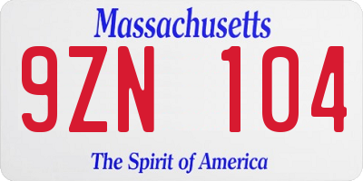 MA license plate 9ZN104