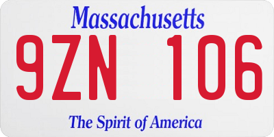 MA license plate 9ZN106