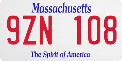 MA license plate 9ZN108