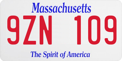 MA license plate 9ZN109