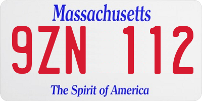 MA license plate 9ZN112