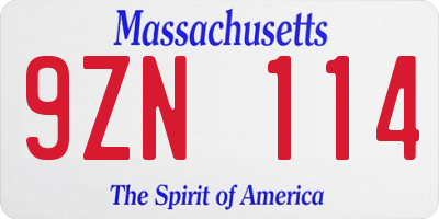 MA license plate 9ZN114