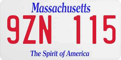 MA license plate 9ZN115