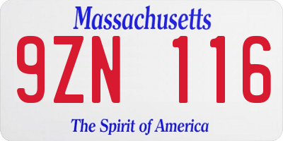 MA license plate 9ZN116