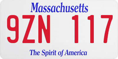 MA license plate 9ZN117