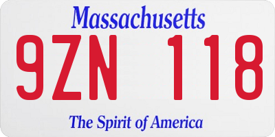 MA license plate 9ZN118