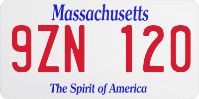 MA license plate 9ZN120